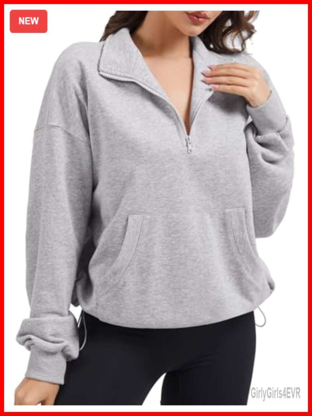 Quarter Zip Oversized Sweatshirt Drawstring Pullover Pocket